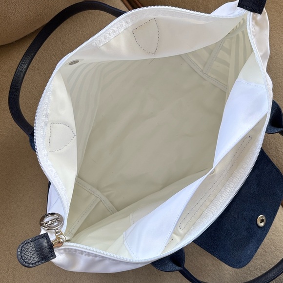 Longchamp Le Pliage Mariniere Zippered Shoulder Tote Blue White Nautical Stripes - Picture 11 of 16